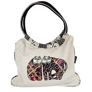 Laurel‎ Burch Linen Patchwork Cat Feline Shoulder Bag Women's Handbag Purse